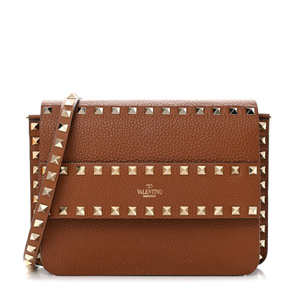 Valentino Garavani Pebbled Calfskin Rockstud Side Slip Crossbody Tan 1 of 9