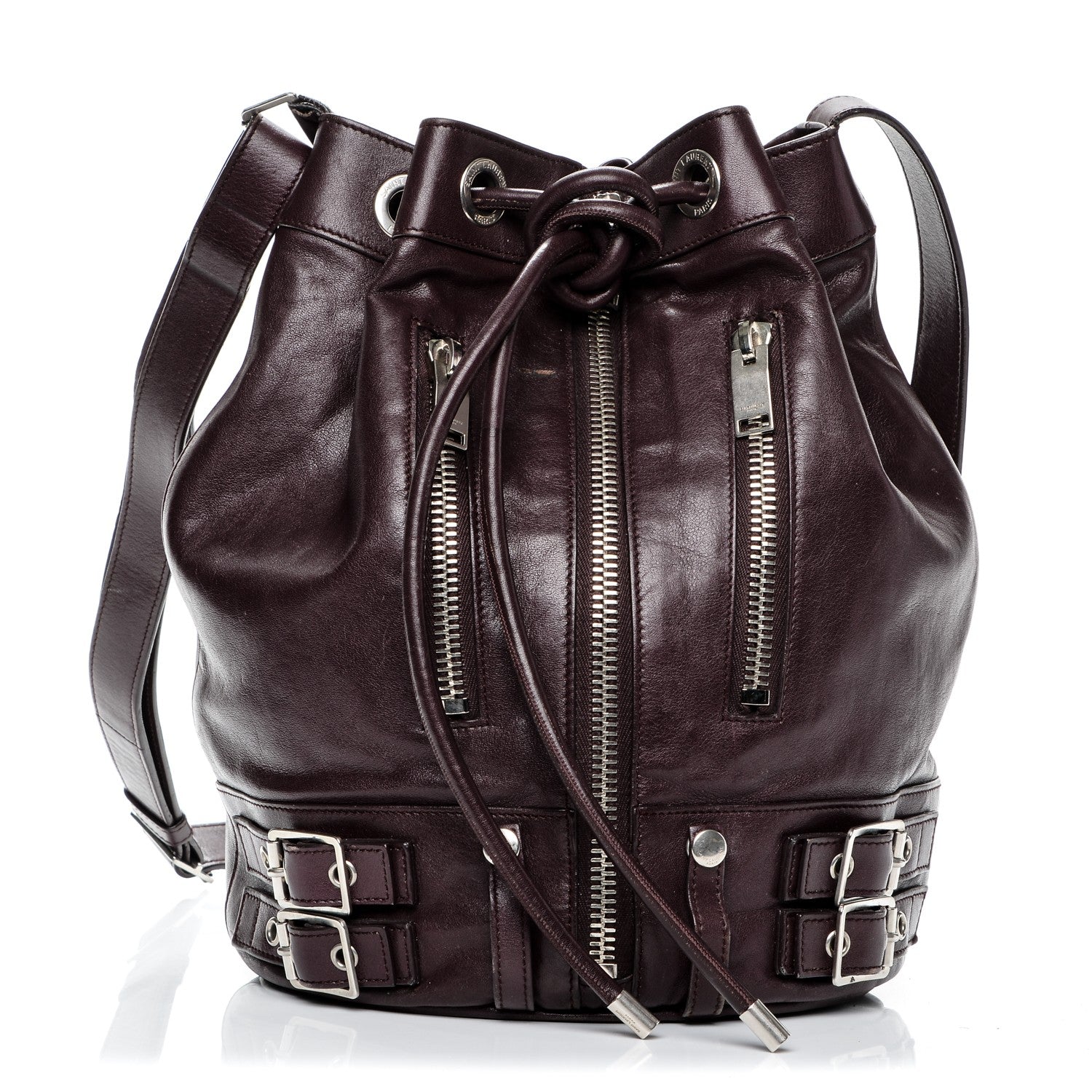 Saint Laurent Calfskin Medium Rider Bucket Bag Bordeaux 1 of 11