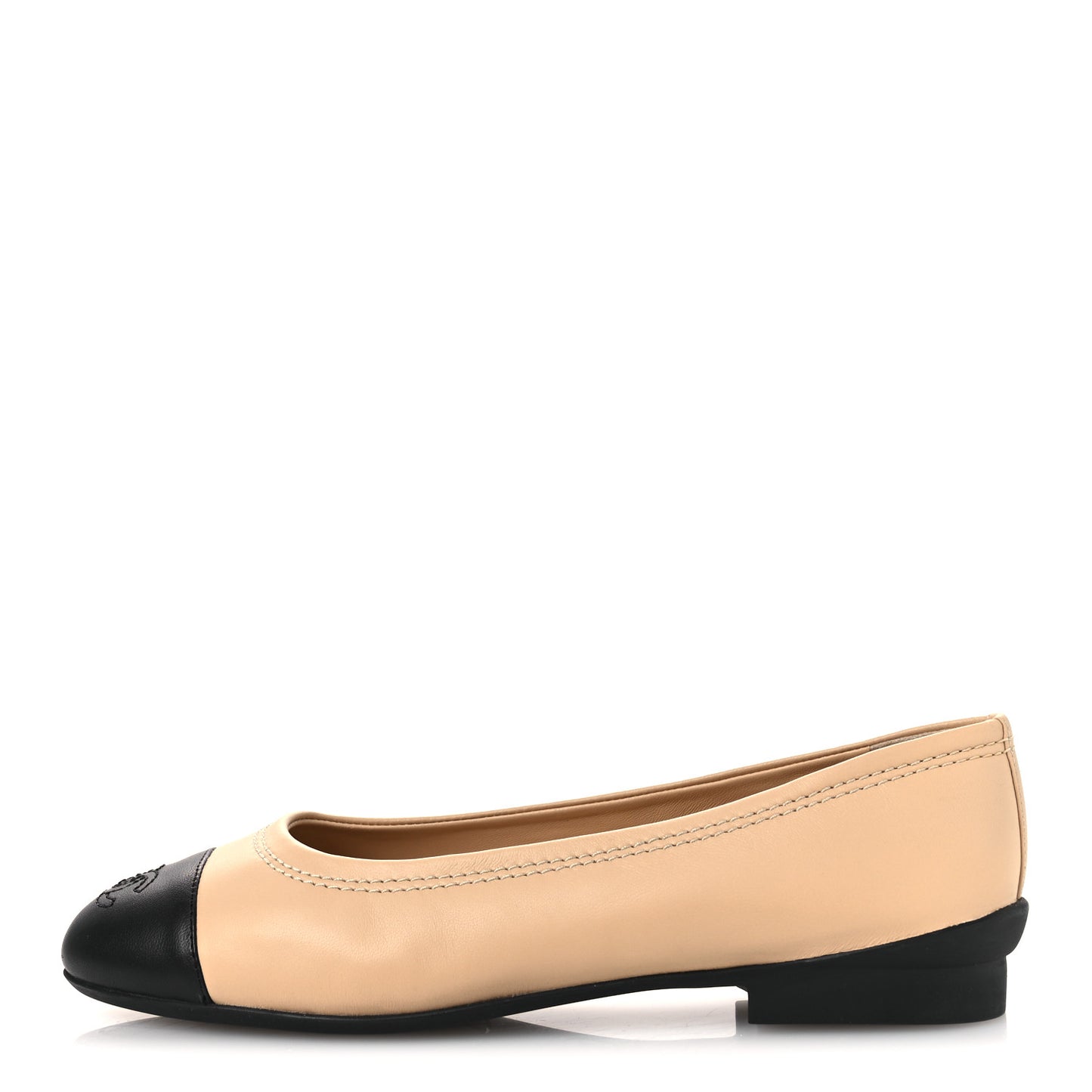 Lambskin Cap Toe CC Uniform Ballerina Flats 37 Beige Black