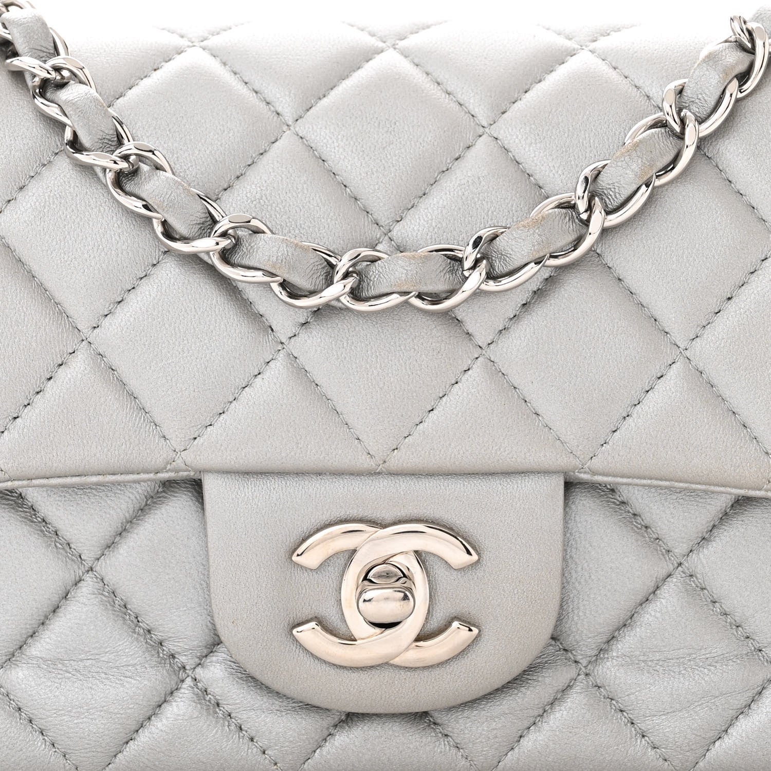 Chanel Metallic Lambskin Quilted Mini Rectangular Flap Silver 8 of 16
