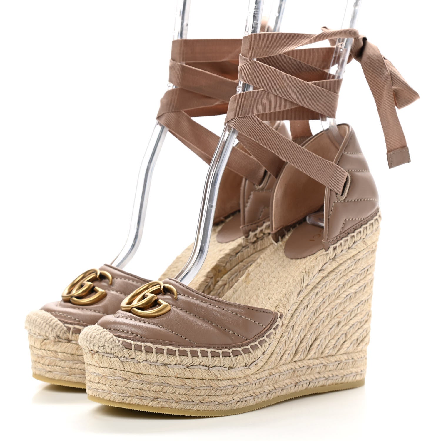 Gucci Nappa Matelasse GG Marmont Ankle Wrap Platform 35/120mm Espadrille Wedges 35 Porcelain Rose 3 of 13