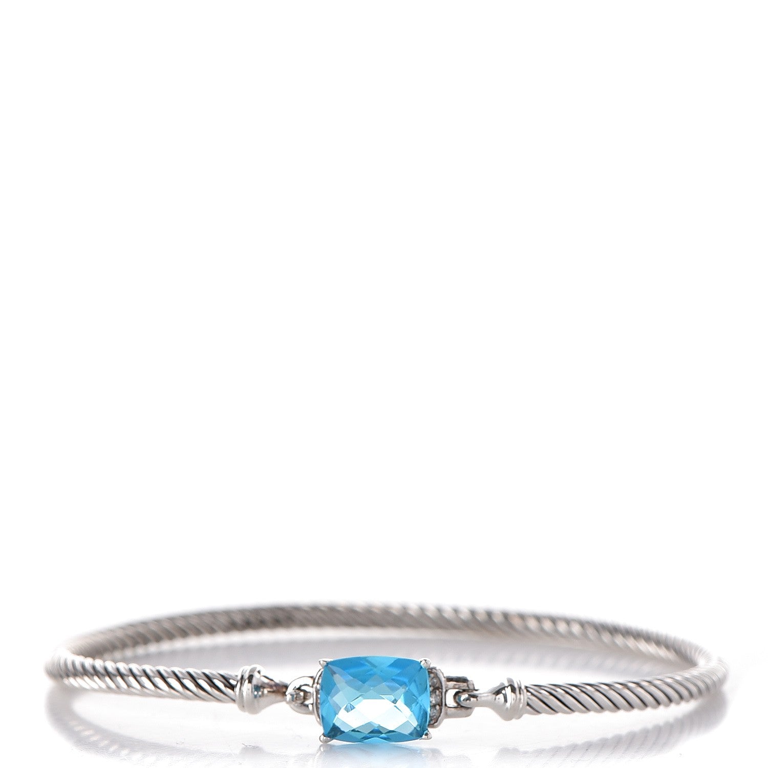 David Yurman Sterling Silver Diamond Blue Topaz 3mm Petite Wheaton Bracelet 1 of 4