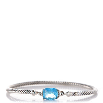 David Yurman Sterling Silver Diamond Blue Topaz 3mm Petite Wheaton Bracelet 1 of 4