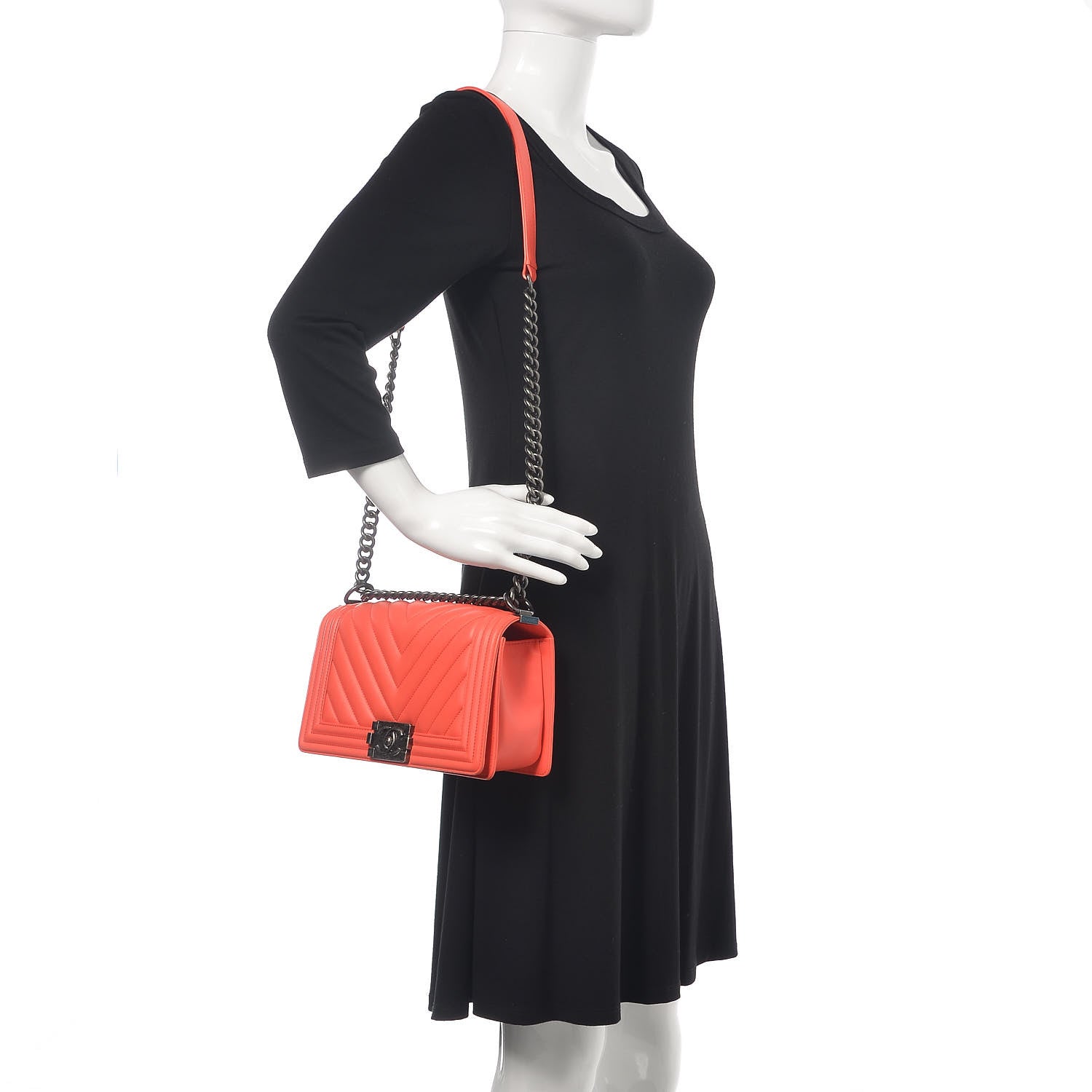 Chanel Calfskin Chevron Quilted Medium Boy Flap Coral 2 of 11