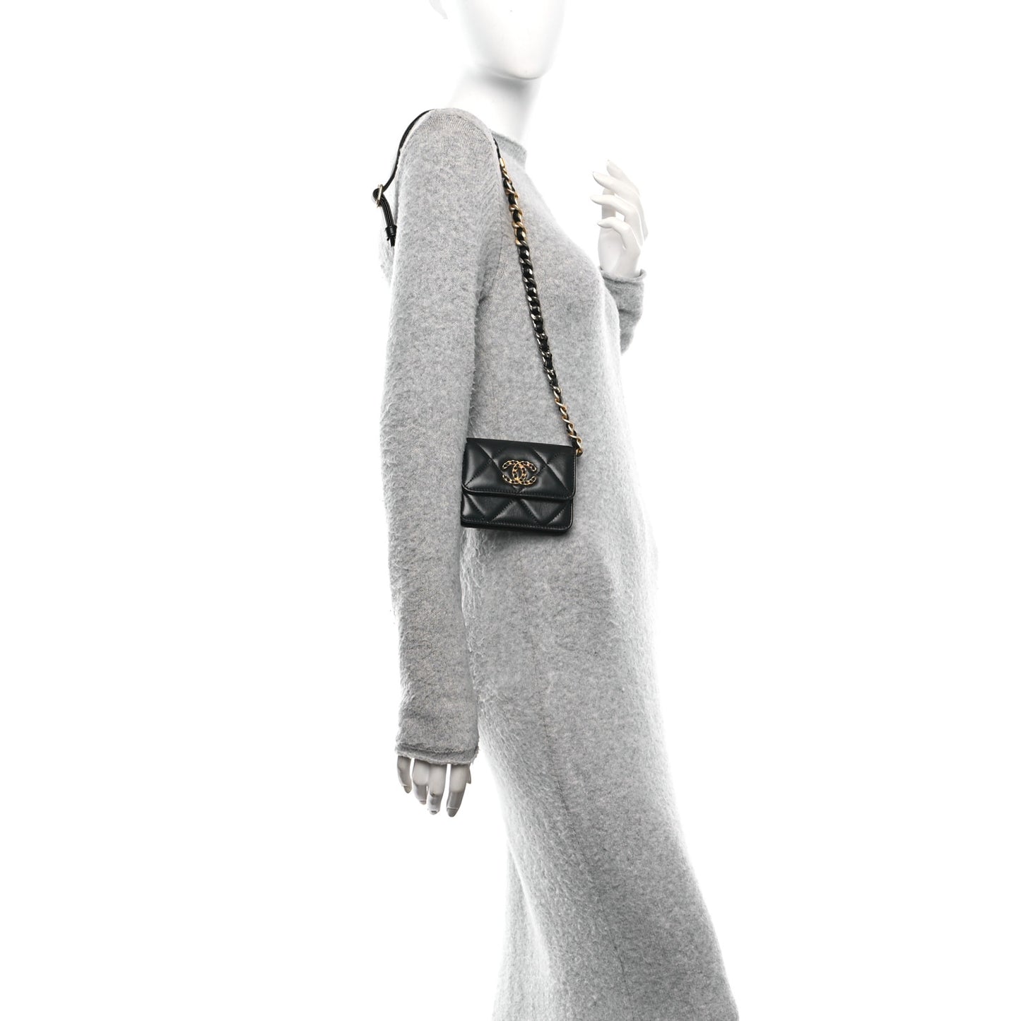 Lambskin Quilted Chanel 19 Flap Belt Bag Black