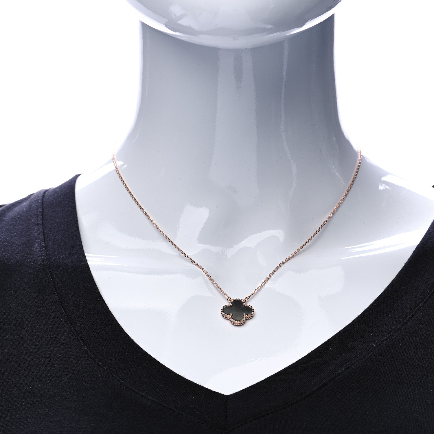 Van Cleef & Arpels 18K Rose Gold Gray Mother of Pearl Vintage Alhambra Pendant Necklace 2 of 6