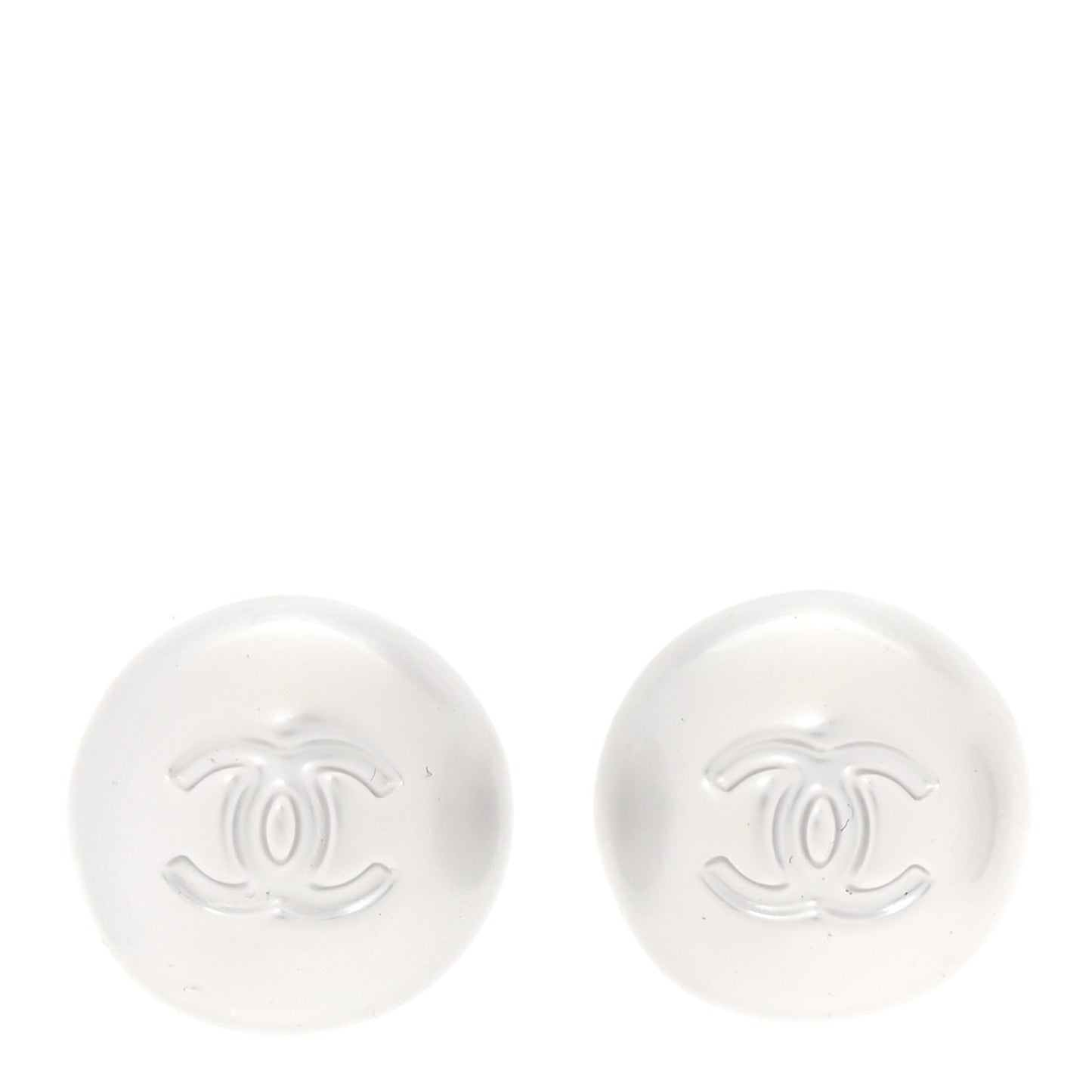 Resin Metal CC Stud Earrings Silver Pearly White