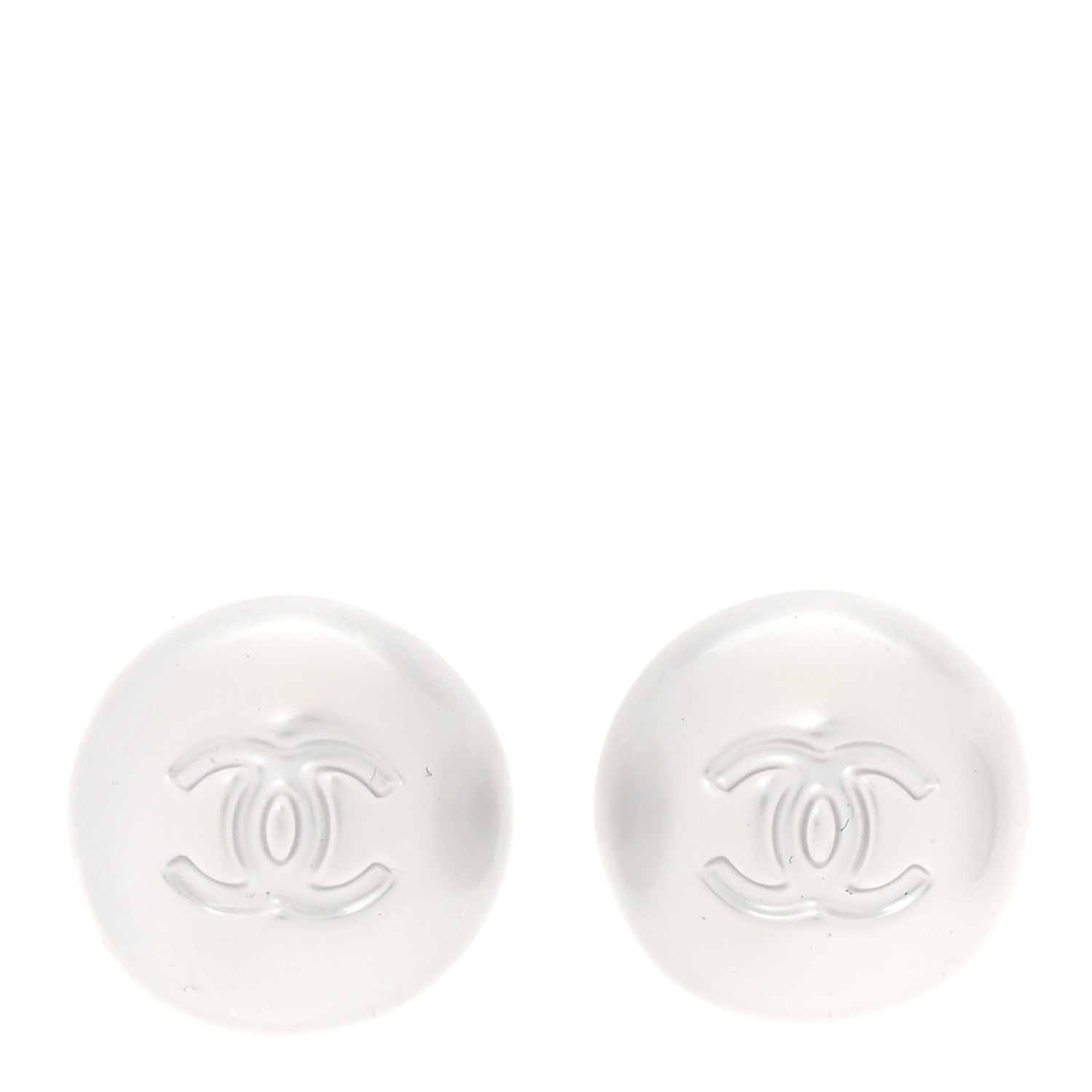Chanel Resin Metal CC Stud Earrings Silver Pearly White 1 of 5