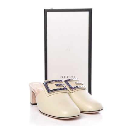 Gucci Malaga Kid Crystal Square G Madelyn Mules 40 Vintage White 11 of 11
