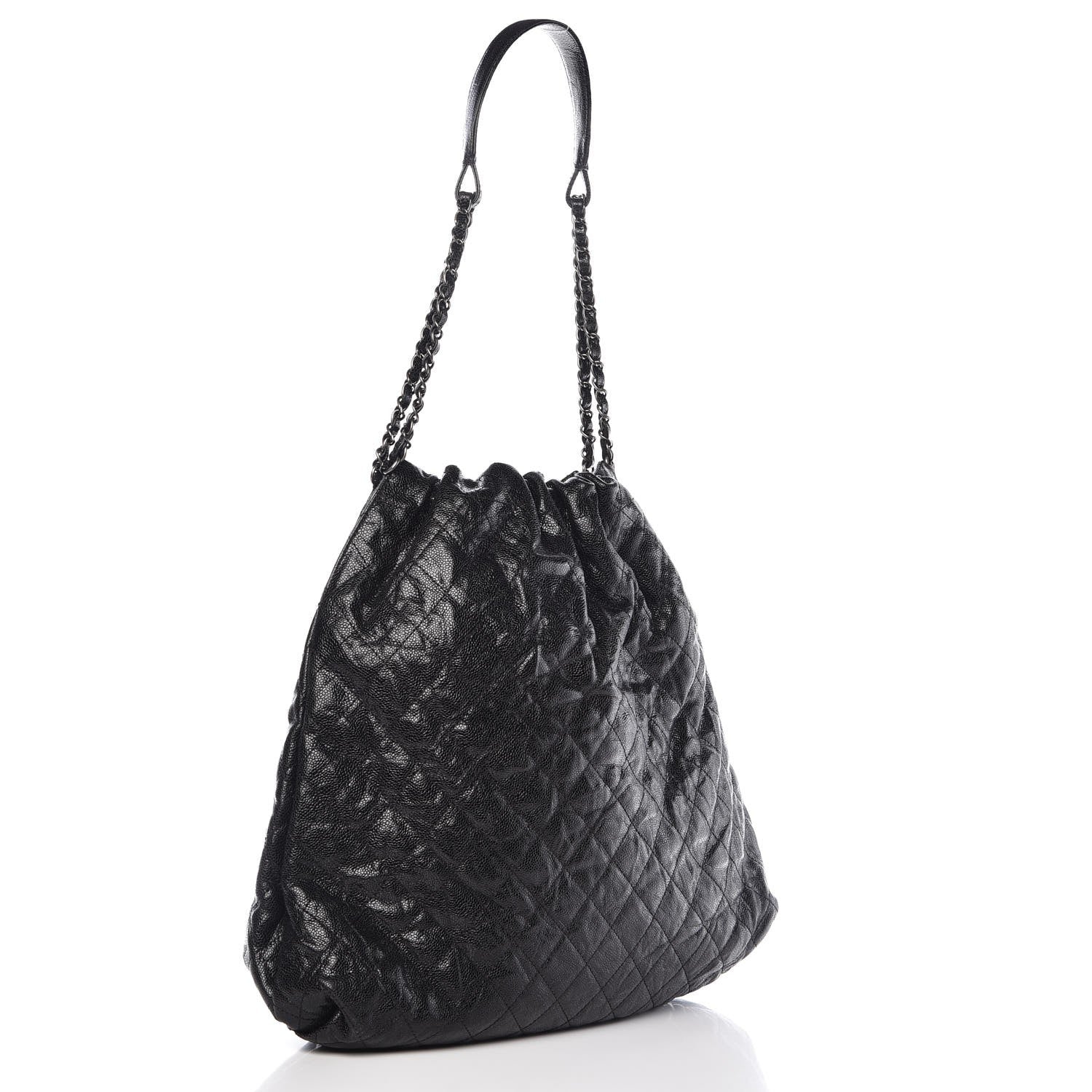 Chanel Distressed Glazed Caviar Quilted Large Elastic Tote Black 3 of 7