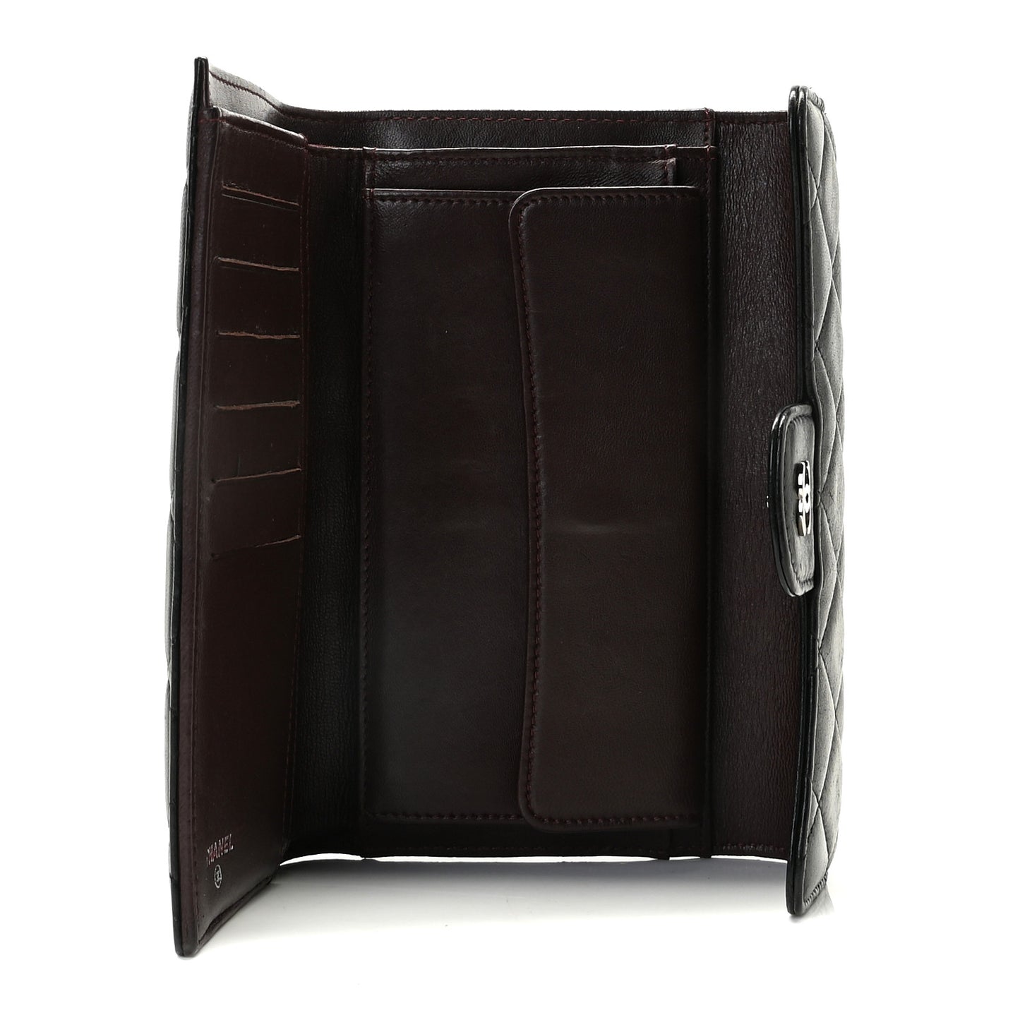 Lambskin Quilted Large Gusset Flap Wallet Black
