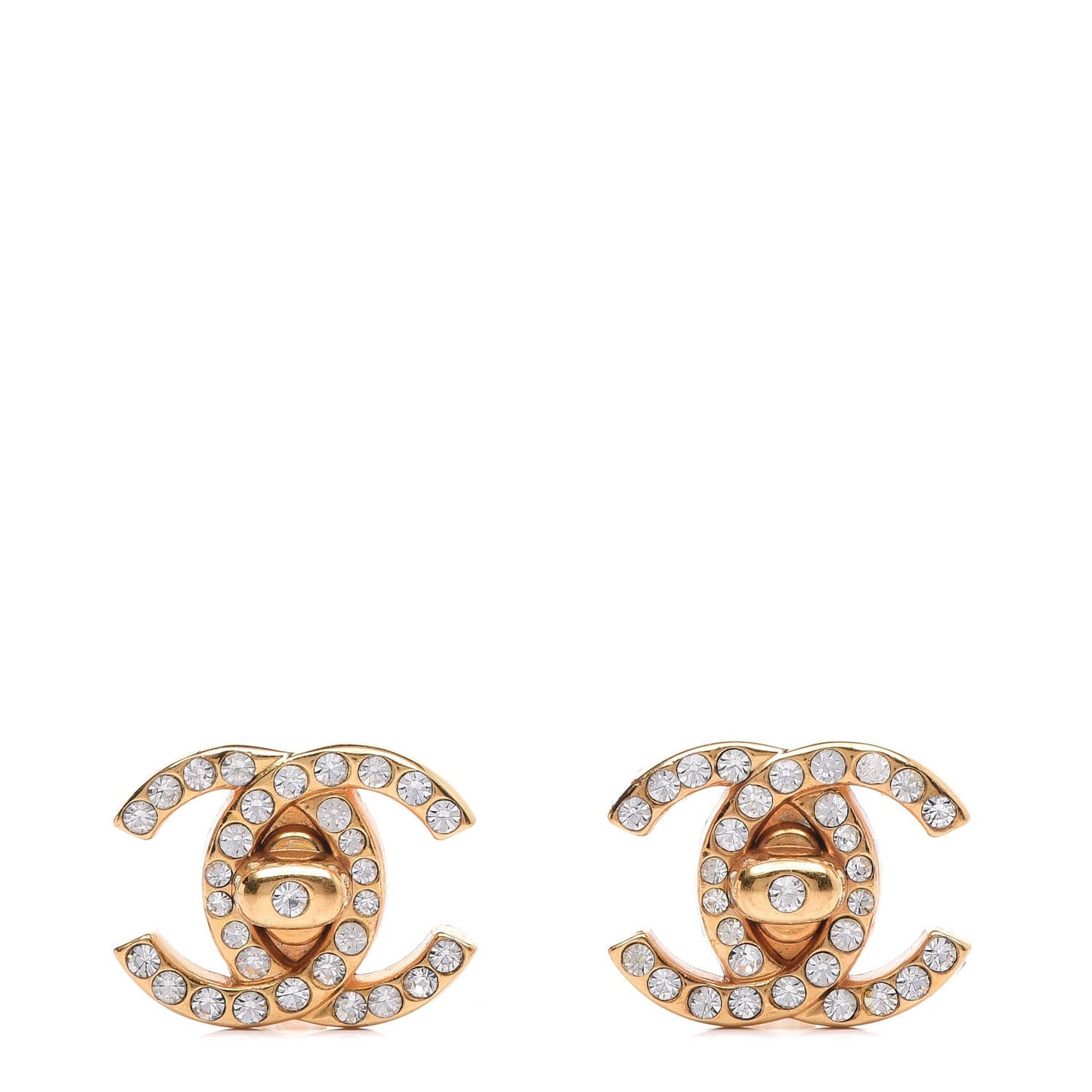 Crystal CC Turnlock Clip On Earrings Gold