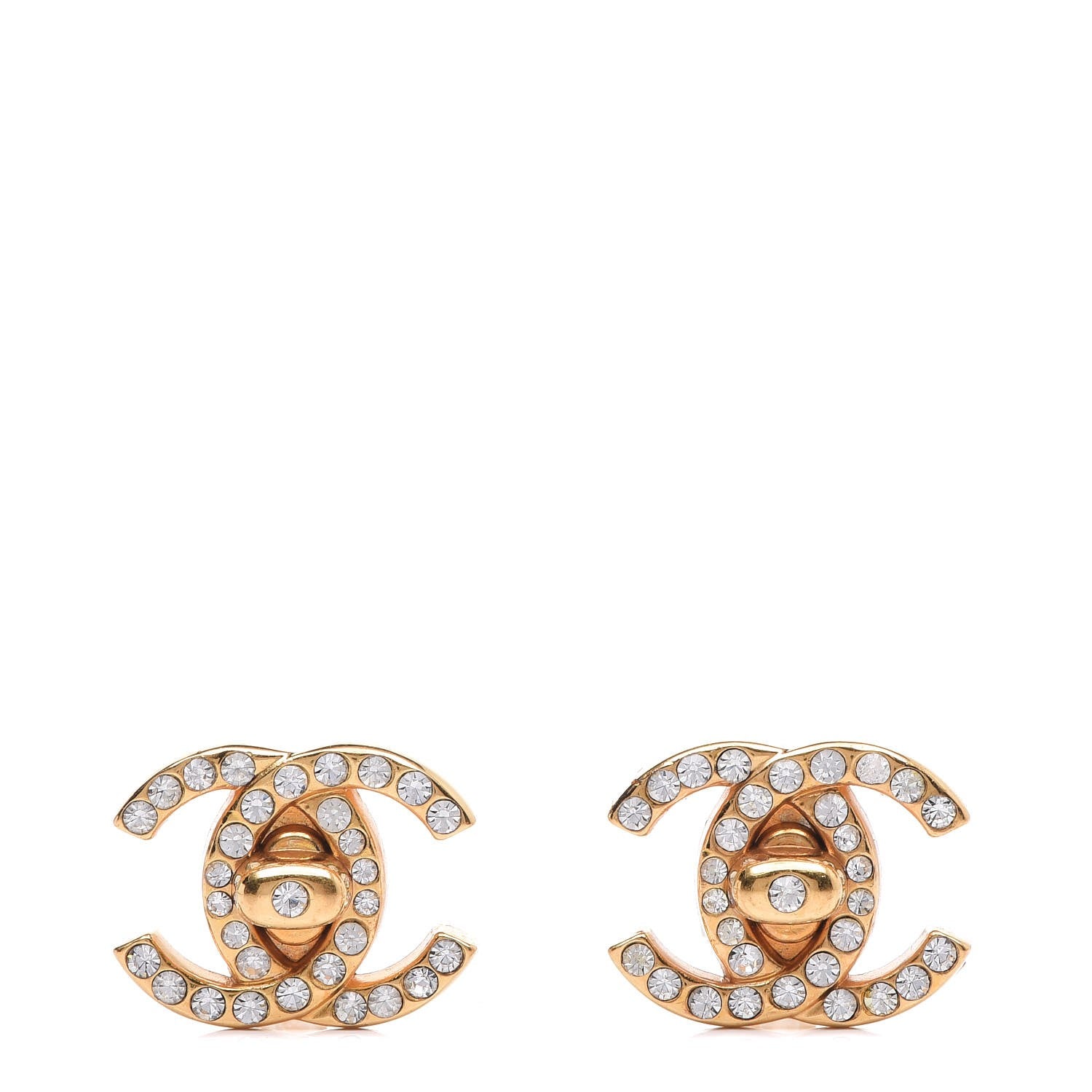 Chanel Crystal CC Turnlock Clip On Earrings Gold 1 of 13