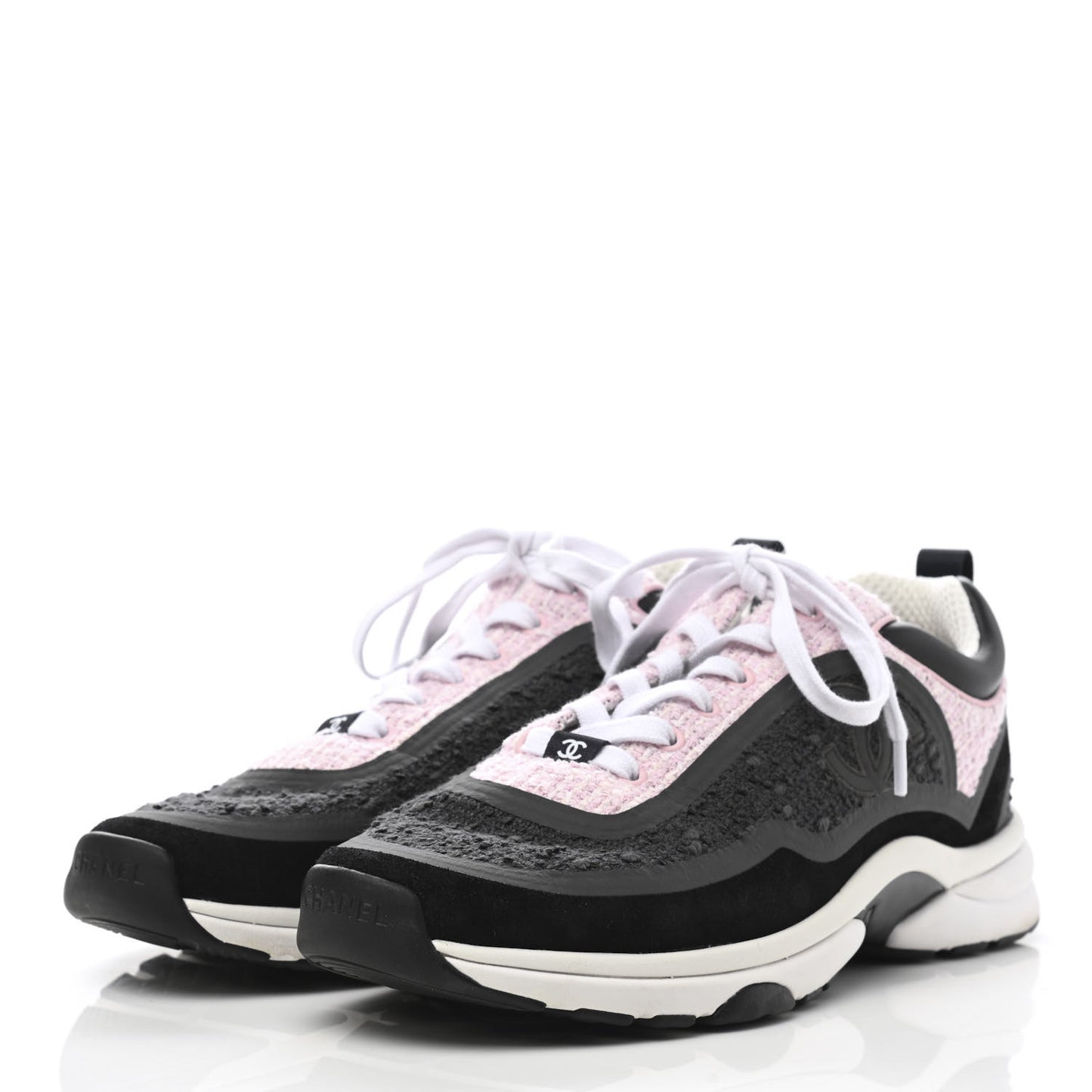 Tweed Suede Calfskin CC Sneakers 41 Gray Pink