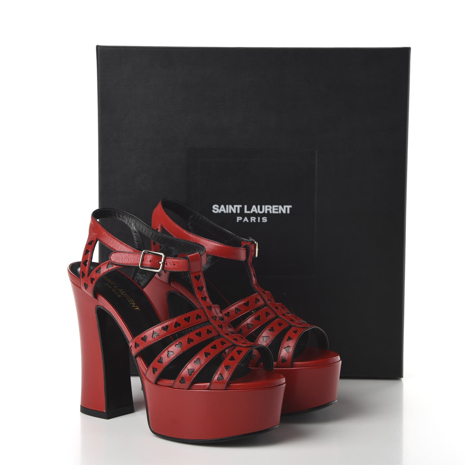 Saint Laurent Calfskin Tripon Heart Platform Sandals 36.5 Red Black 9 of 10