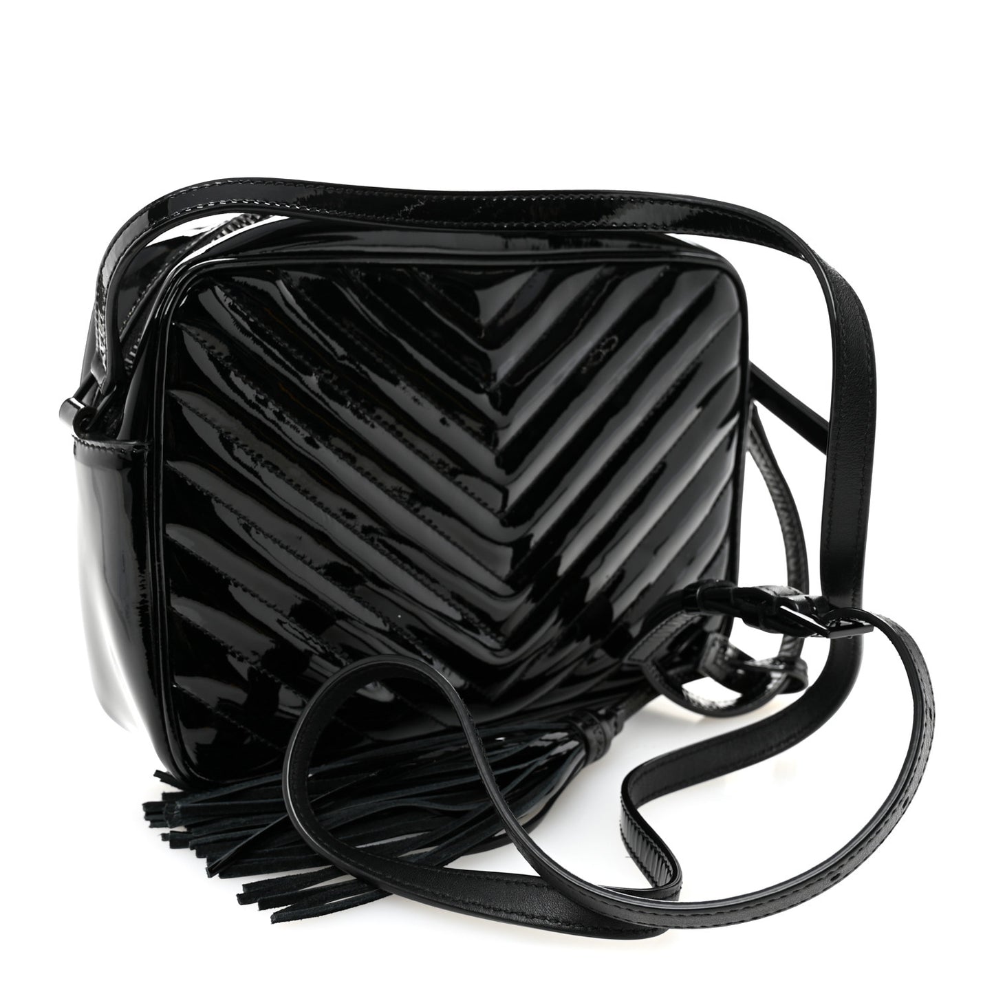 Patent Calfskin Matelasse Monogram Lou Camera Bag Black