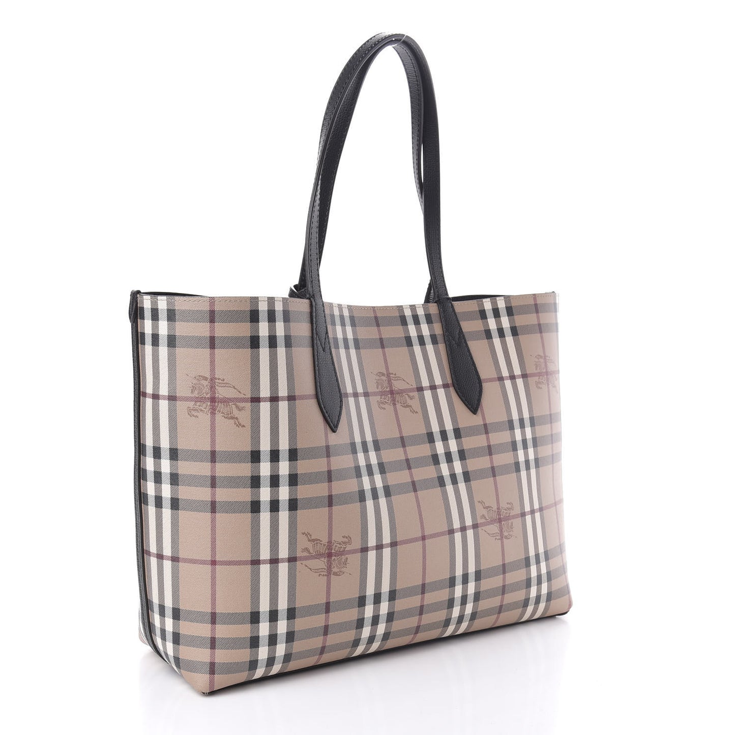 Grainy Calfskin Haymarket Check Medium Reversible Tote Black