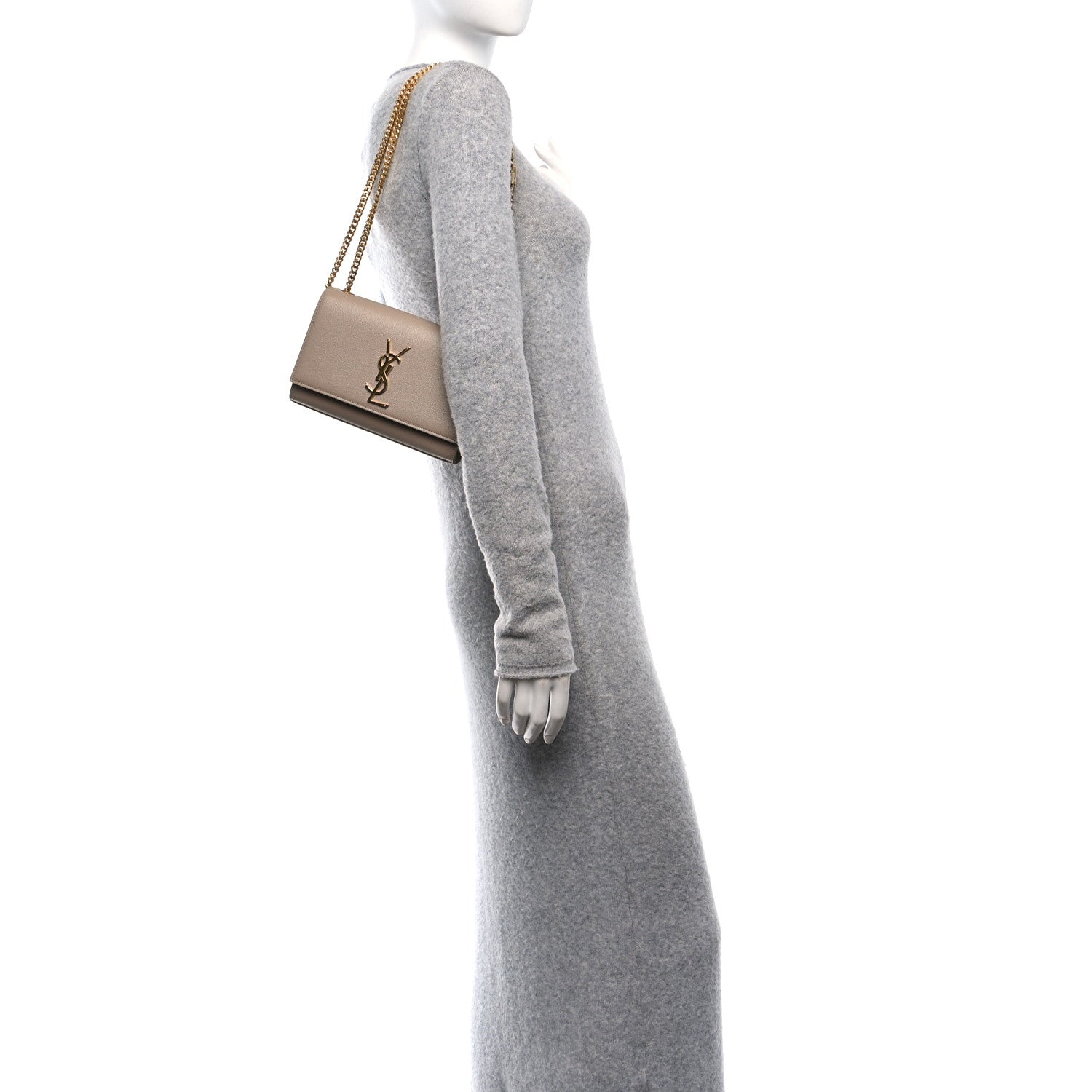 Saint Laurent Grain De Poudre Small Monogram Kate Satchel Dark Beige 2 of 9