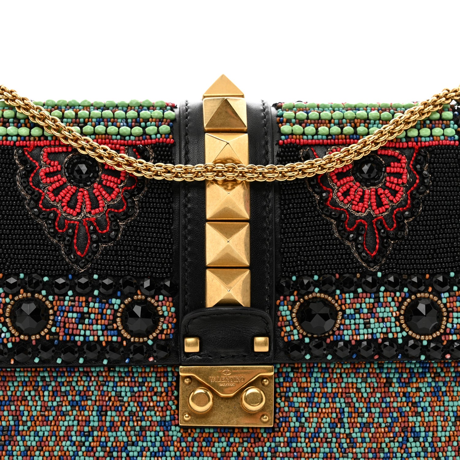Valentino Garavani Vitello Beaded Medium Glam Lock Rockstud Flap Black 7 of 13