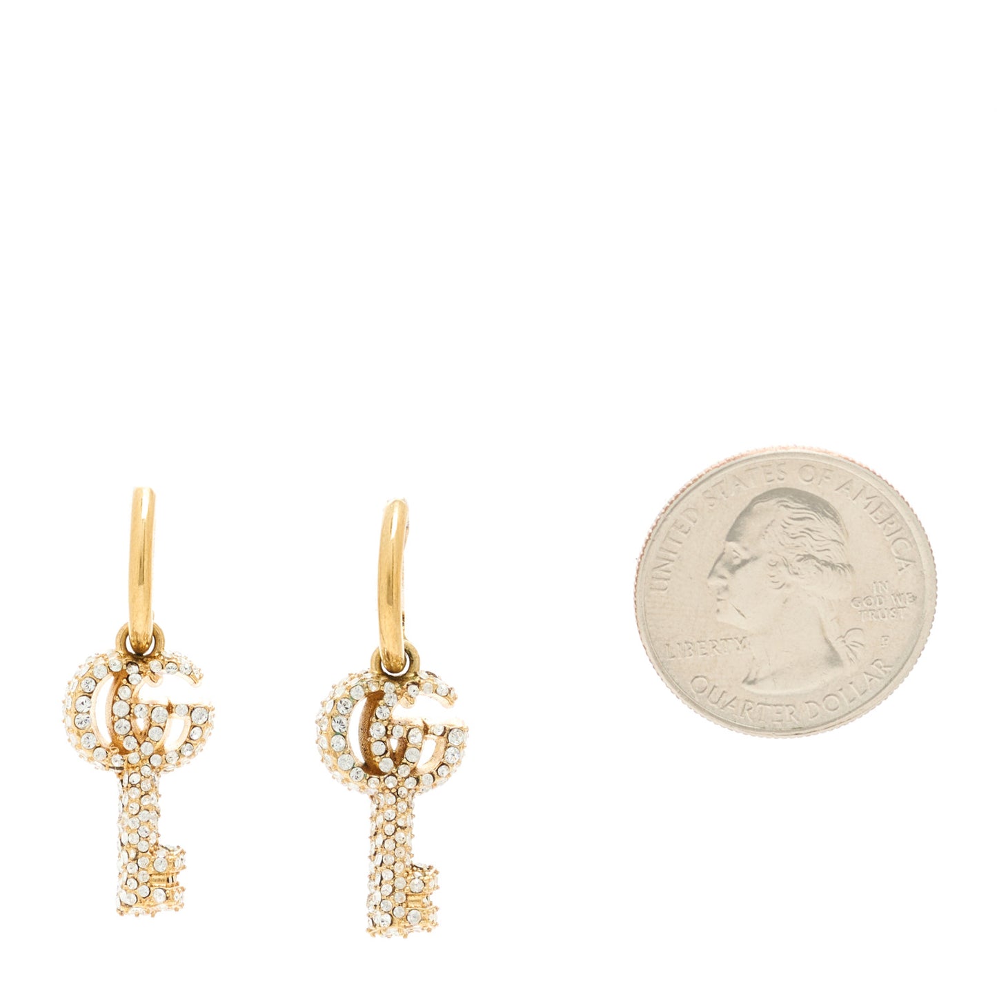 Metal Crystal GG Key Drop Earrings Aged Gold