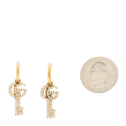 Gucci Metal Crystal GG Key Drop Earrings Aged Gold 2 of 4