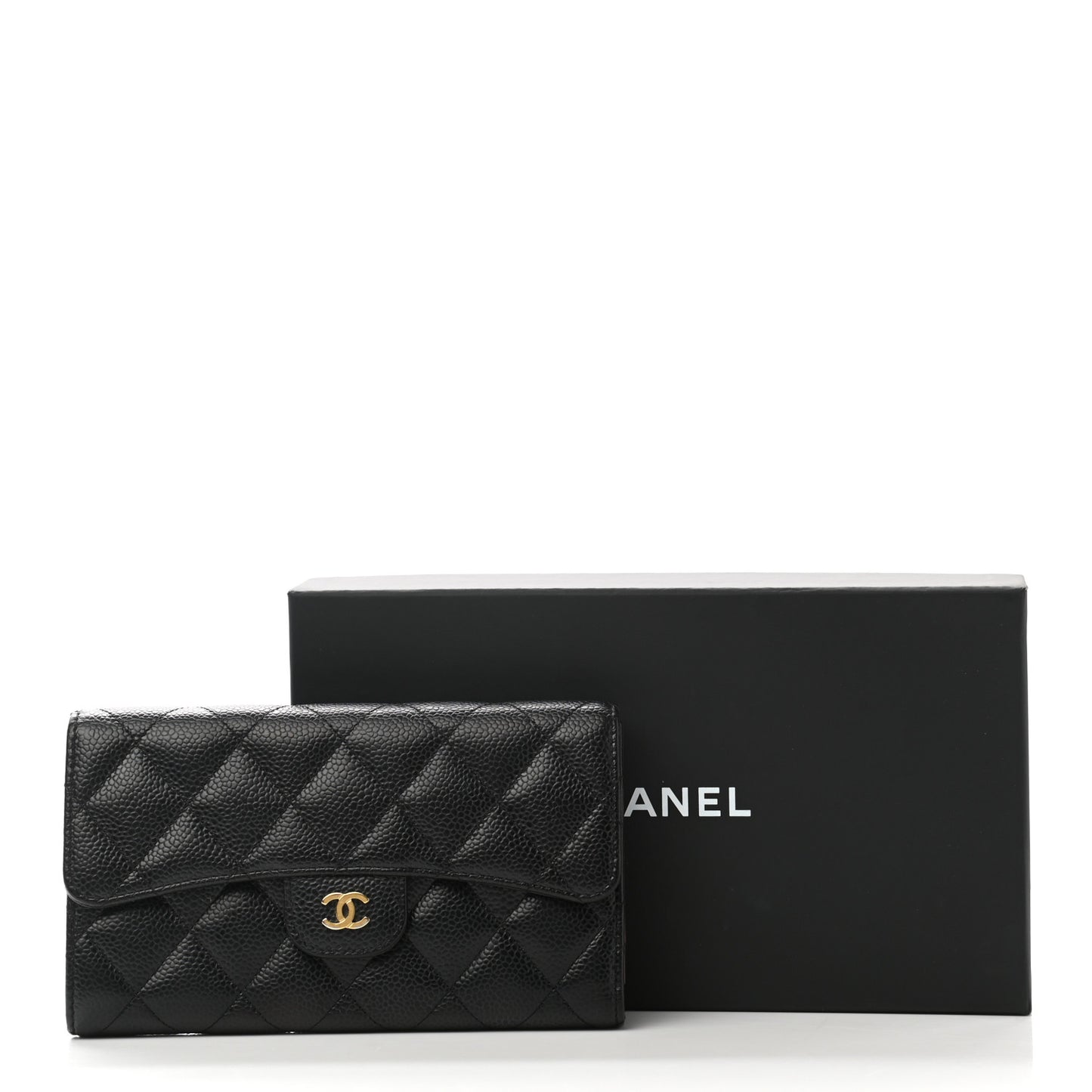 Caviar Quilted Large Flap Wallet Black