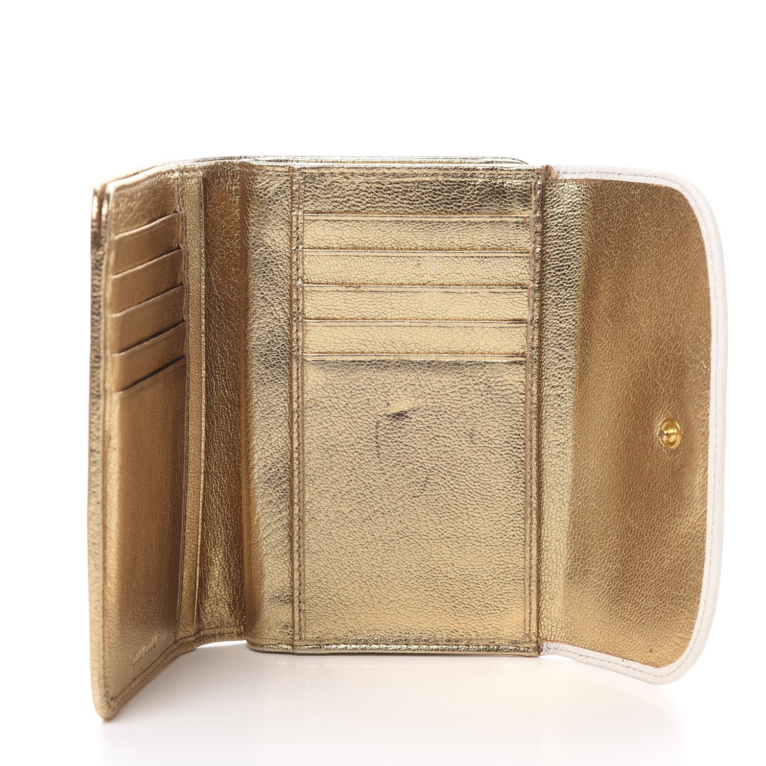 Miu Miu Metallic Goatskin Madras Bi-Color Tri-Fold Flap Wallet White Pyrite 5 of 16