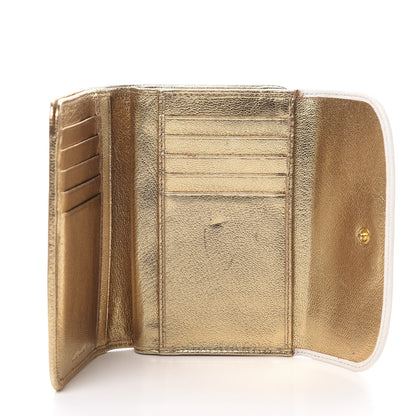 Miu Miu Metallic Goatskin Madras Bi-Color Tri-Fold Flap Wallet White Pyrite 5 of 16
