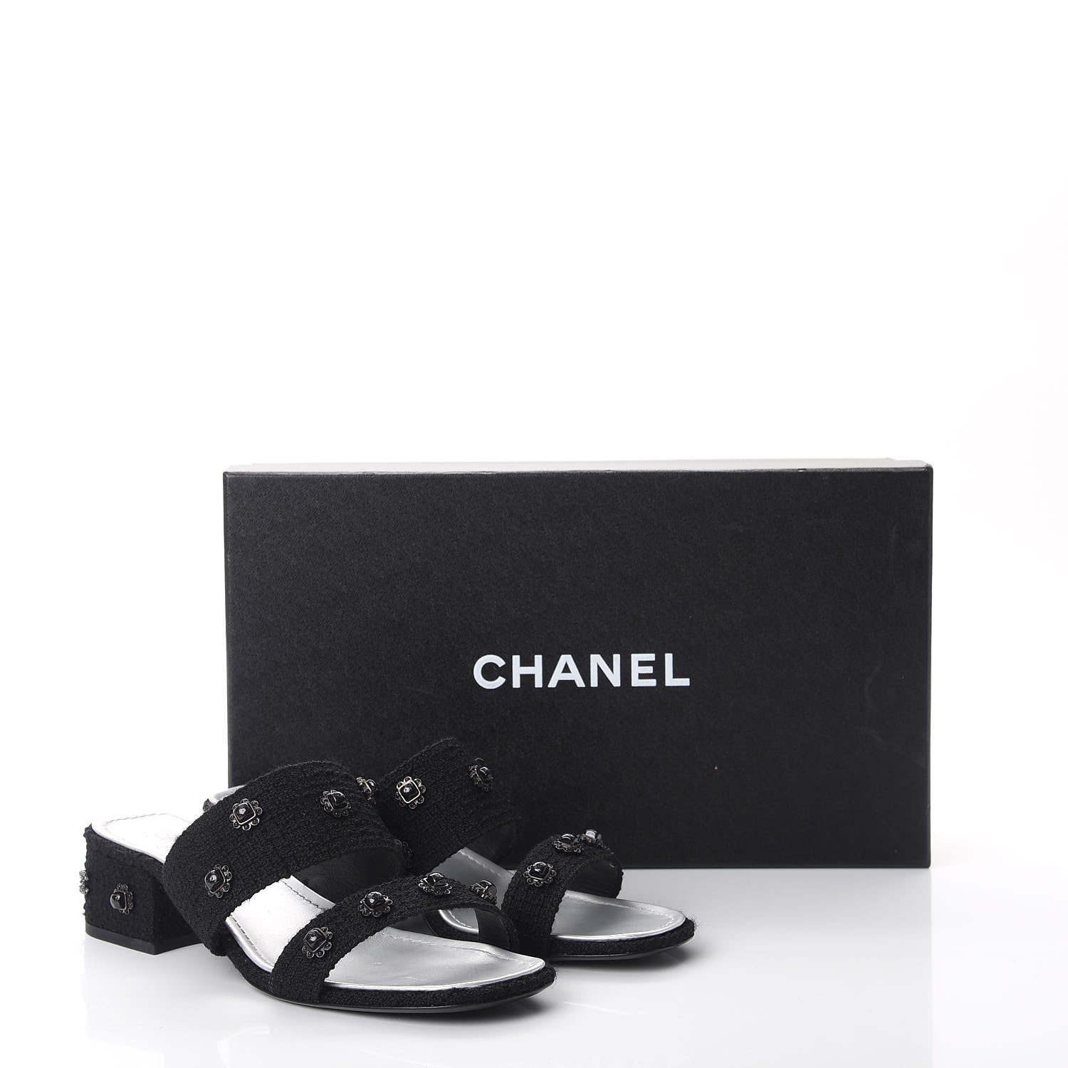 Chanel Tweed Gripoix Embellished Slides 38 Black 12 of 12