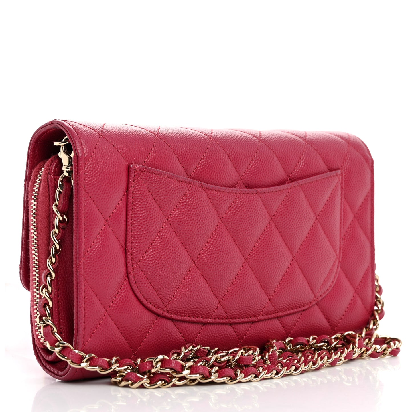 Caviar Quilted Phone Holder Wallet on Removable Chain Dark Pink