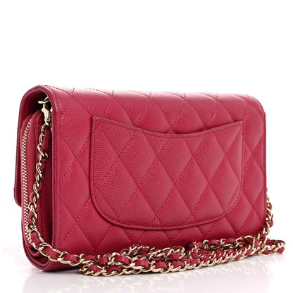 Chanel Caviar Quilted Phone Holder Wallet on Removable Chain Dark Pink 4 of 17