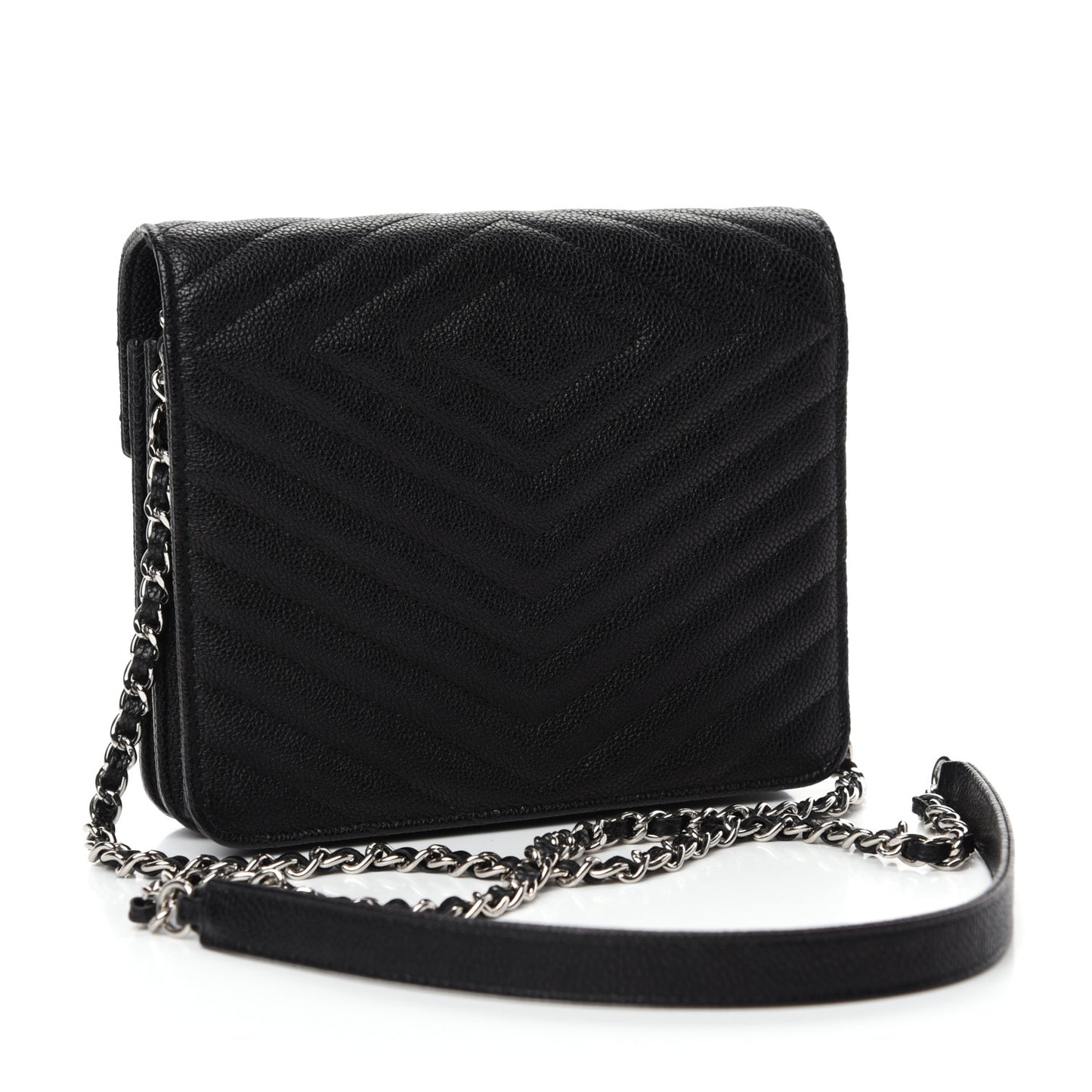Caviar Chevron Quilted Square Wallet On Chain WOC Black