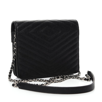 Chanel Caviar Chevron Quilted Square Wallet On Chain WOC Black 3 of 11