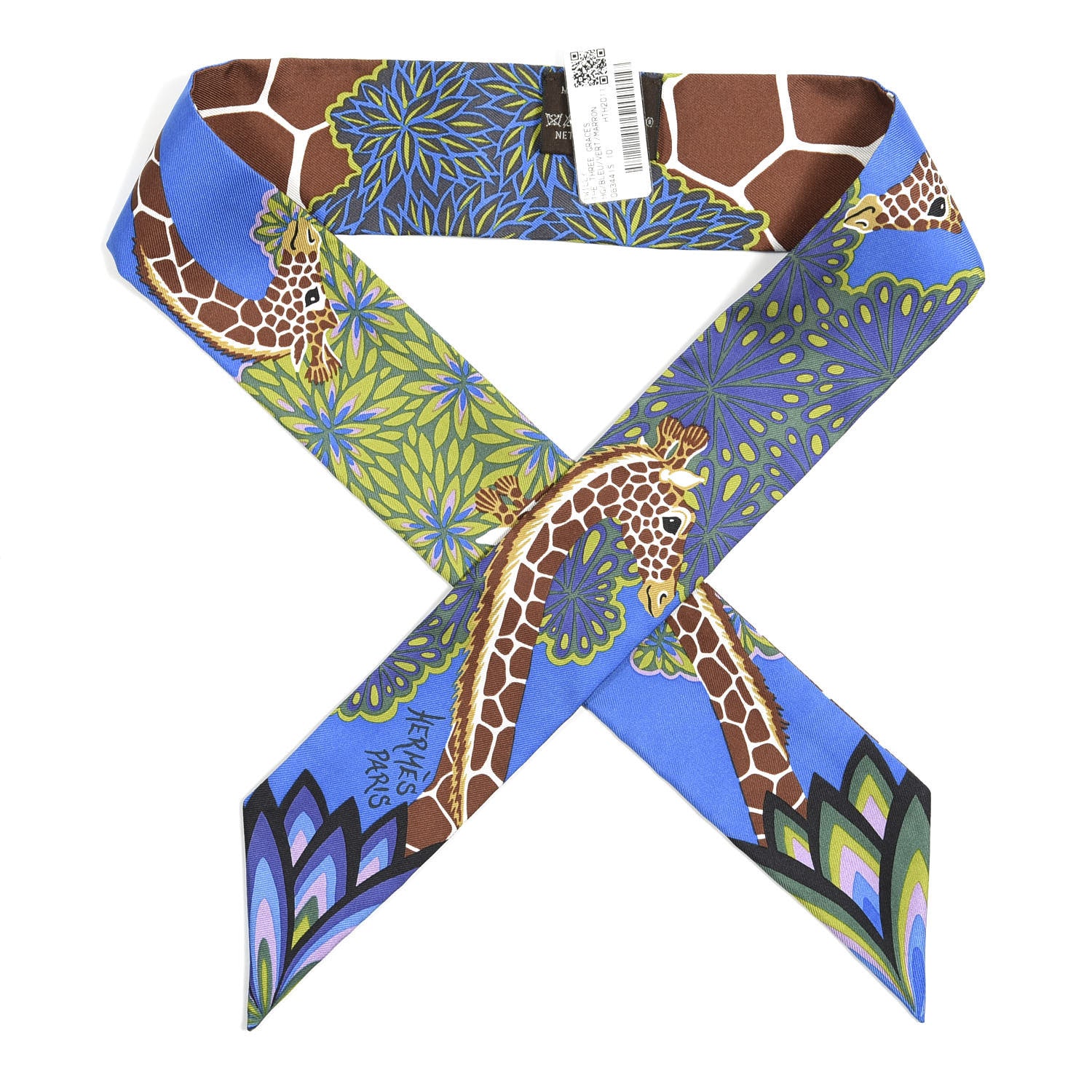 Hermes Silk The Three Graces Twilly Bleu Vert Marron 1 of 4