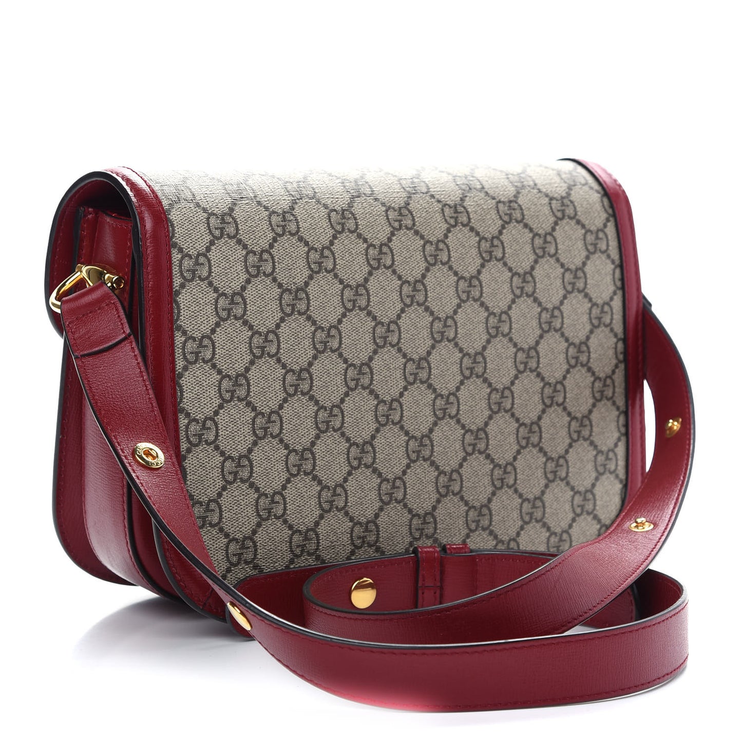 GG Supreme Monogram Azalea Calfskin Horsebit 1955 Shoulder Bag Beige Ebony New Cherry Red