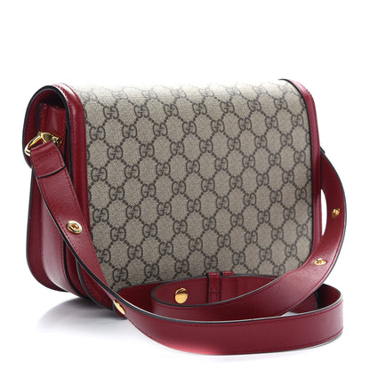 Gucci GG Supreme Monogram Azalea Calfskin Horsebit 1955 Shoulder Bag Beige Ebony New Cherry Red 3 of 9