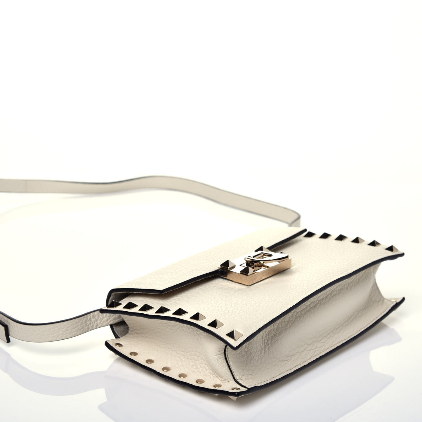 Pebbled Calfskin Small Rockstud Overlay Flap Shoulder Bag Light Ivory