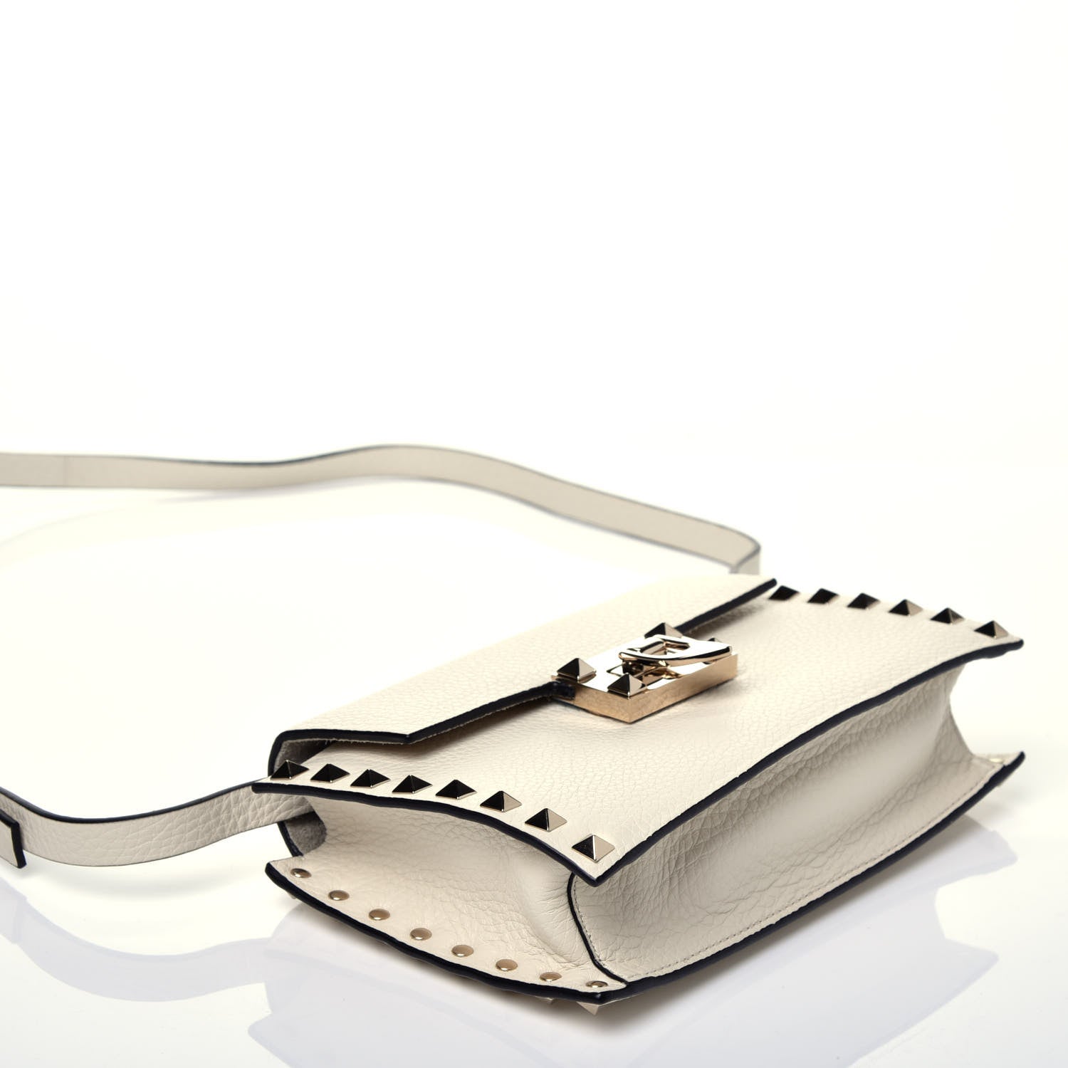 Valentino Garavani Pebbled Calfskin Small Rockstud Overlay Flap Shoulder Bag Light Ivory 4 of 8