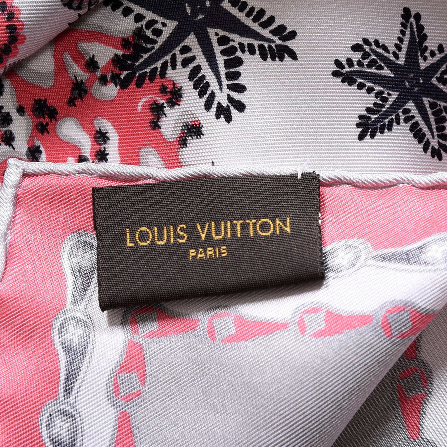 Silk Monogram Coral Square Scarf Pearl Grey