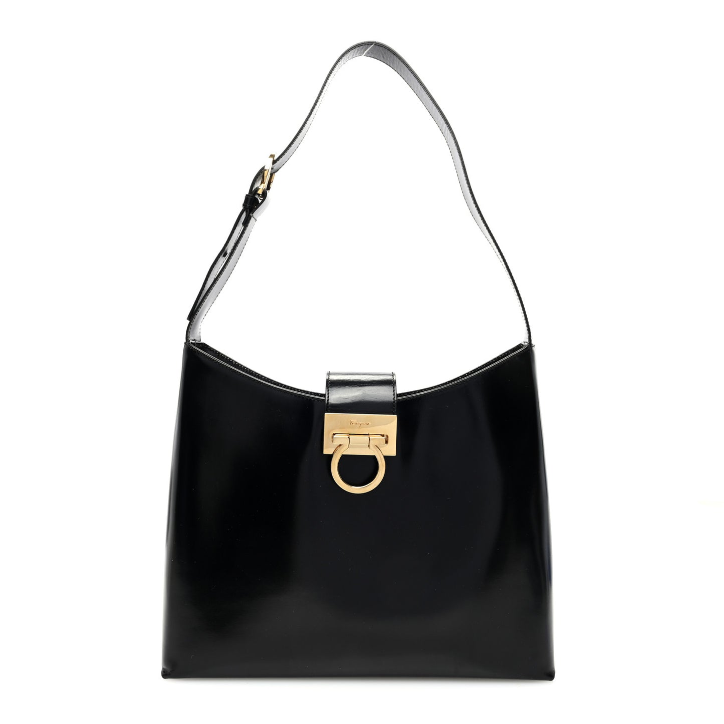 Patent Calfskin Gancini Hobo Black