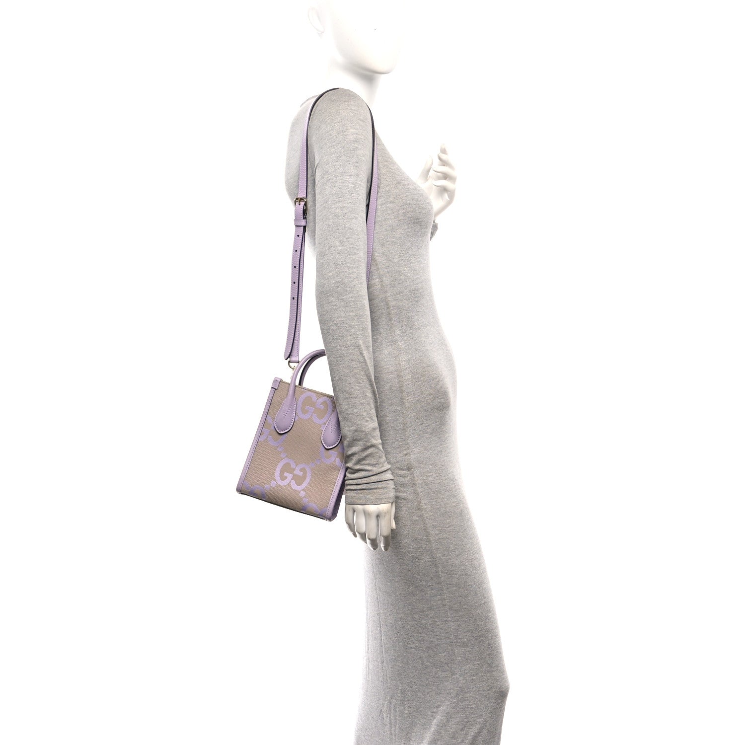 Gucci Monogram Jumbo GG Textured Dollar Calfskin Mini Tote Bag Beige Lapis 2 of 12