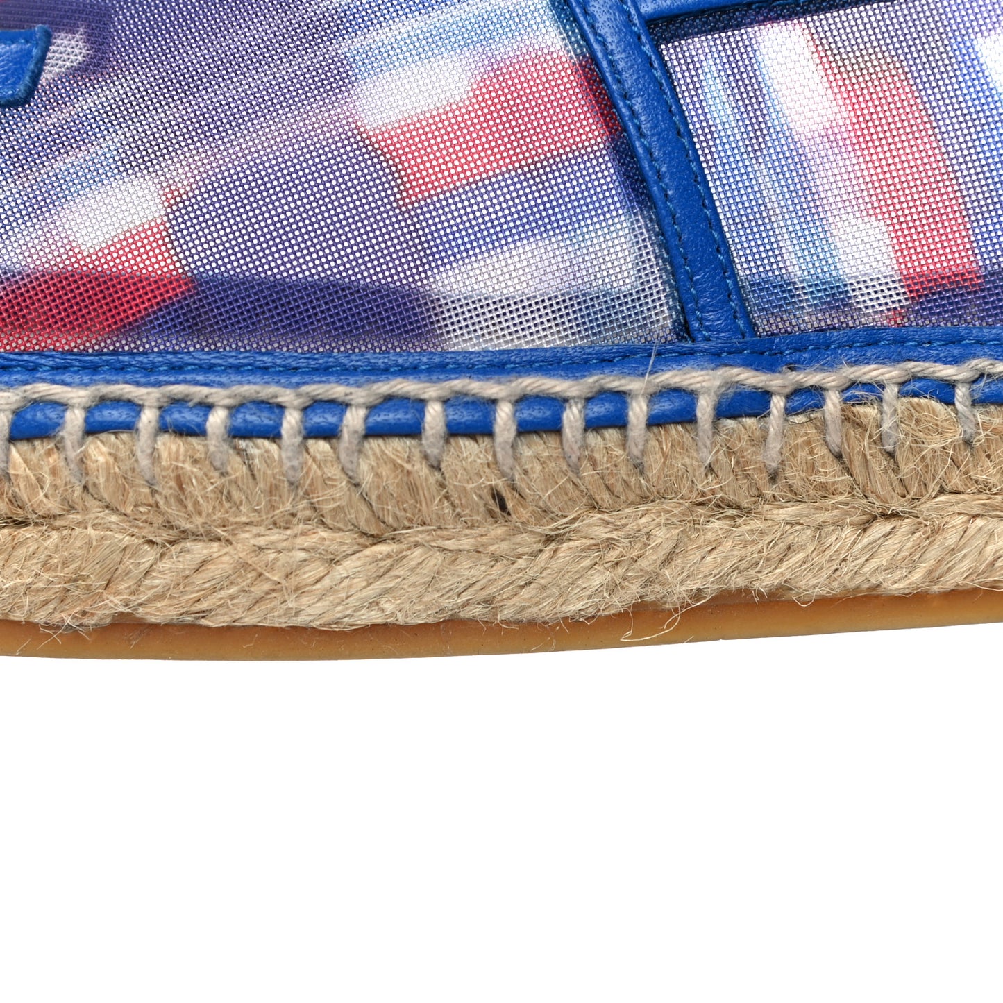 Mesh Lambskin Plaid Print CC Espadrilles 38 Blue White Red