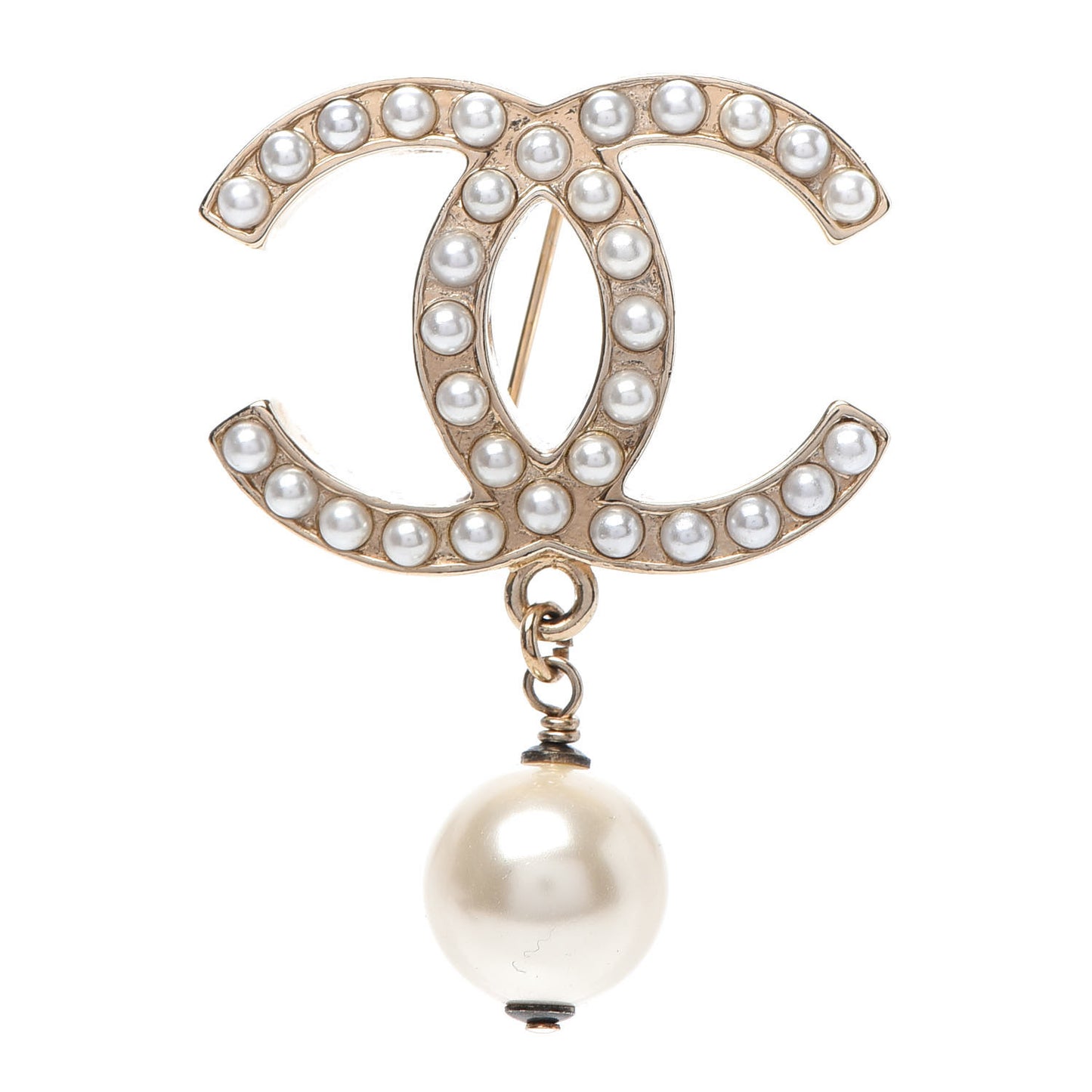 Pearl CC Drop Brooch Gold
