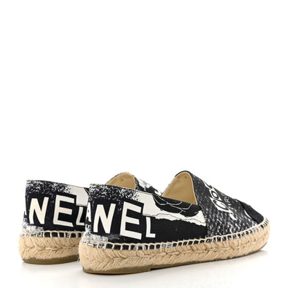 Chanel Printed Canvas Grosgrain 31 Rue Cambon Espadrilles 38 Black White 4 of 8