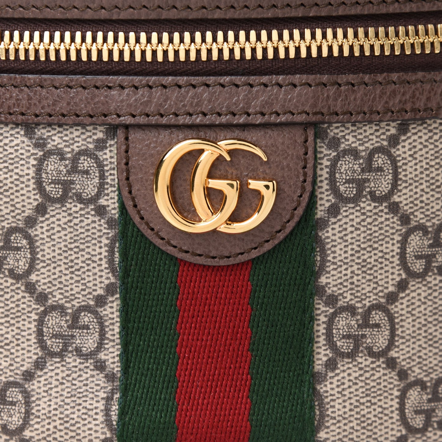 GG Supreme Monogram Textured Calfskin Web Ophidia Vanity Cosmetic Case Beige Ebony New Acero
