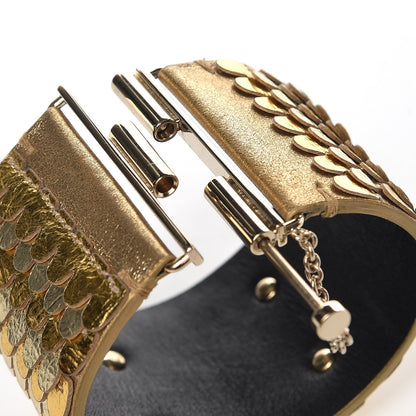 Chanel Metallic Goatskin Lambskin Calfskin CC Scales Cuff Gold 3 of 5