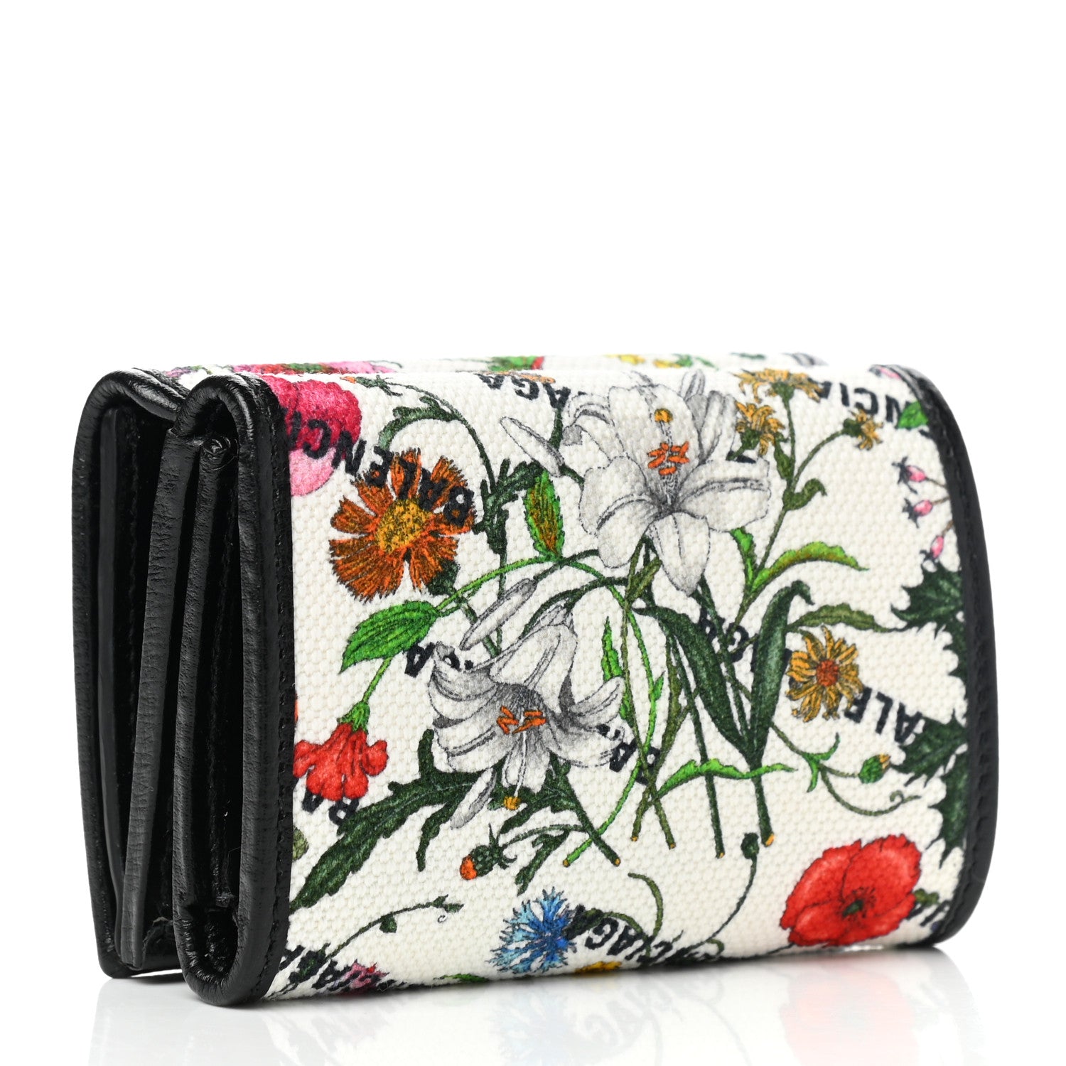 Balenciaga X GUCCI Canvas Azalea Calfskin Flora Logo Print Neo Classic Wallet White Multicolor Black 3 of 7