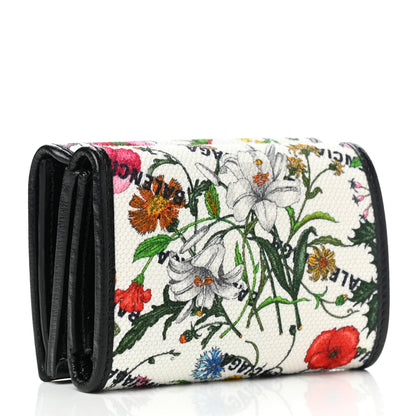 Balenciaga X GUCCI Canvas Azalea Calfskin Flora Logo Print Neo Classic Wallet White Multicolor Black 3 of 7