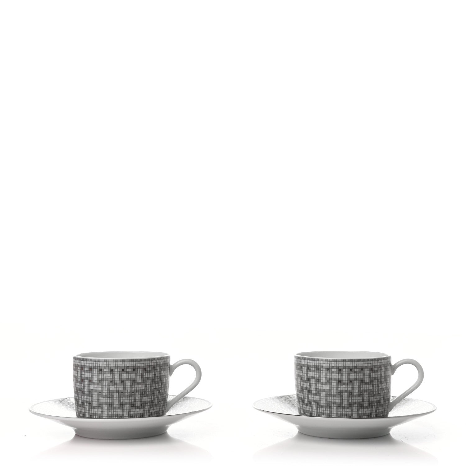 Hermes Porcelain Mosaique Au 24 Platine Tea Cup And Saucer Set Of 2 Platinum 3 of 8