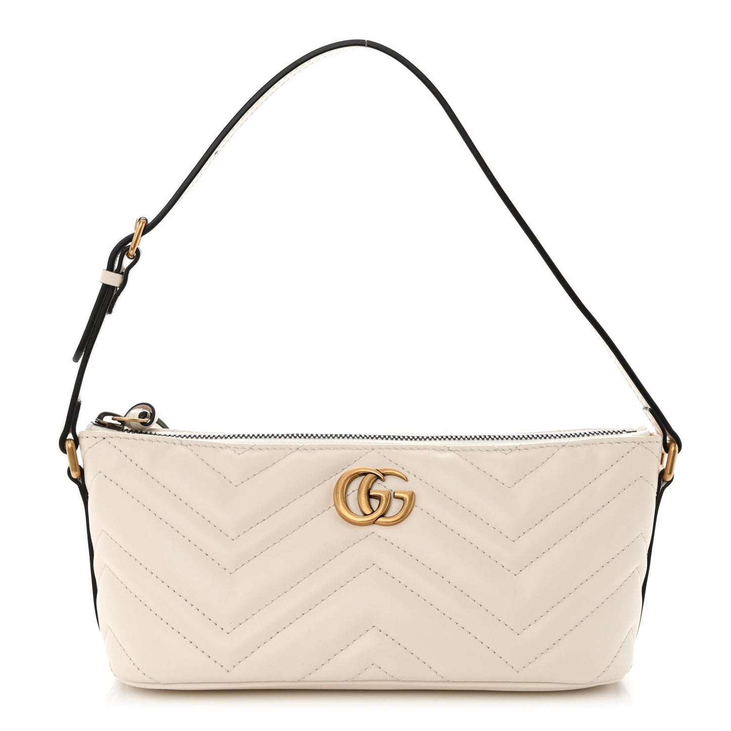 Calfskin Matelasse Chevron GG Marmont Sling Shoulder Bag Mystic White